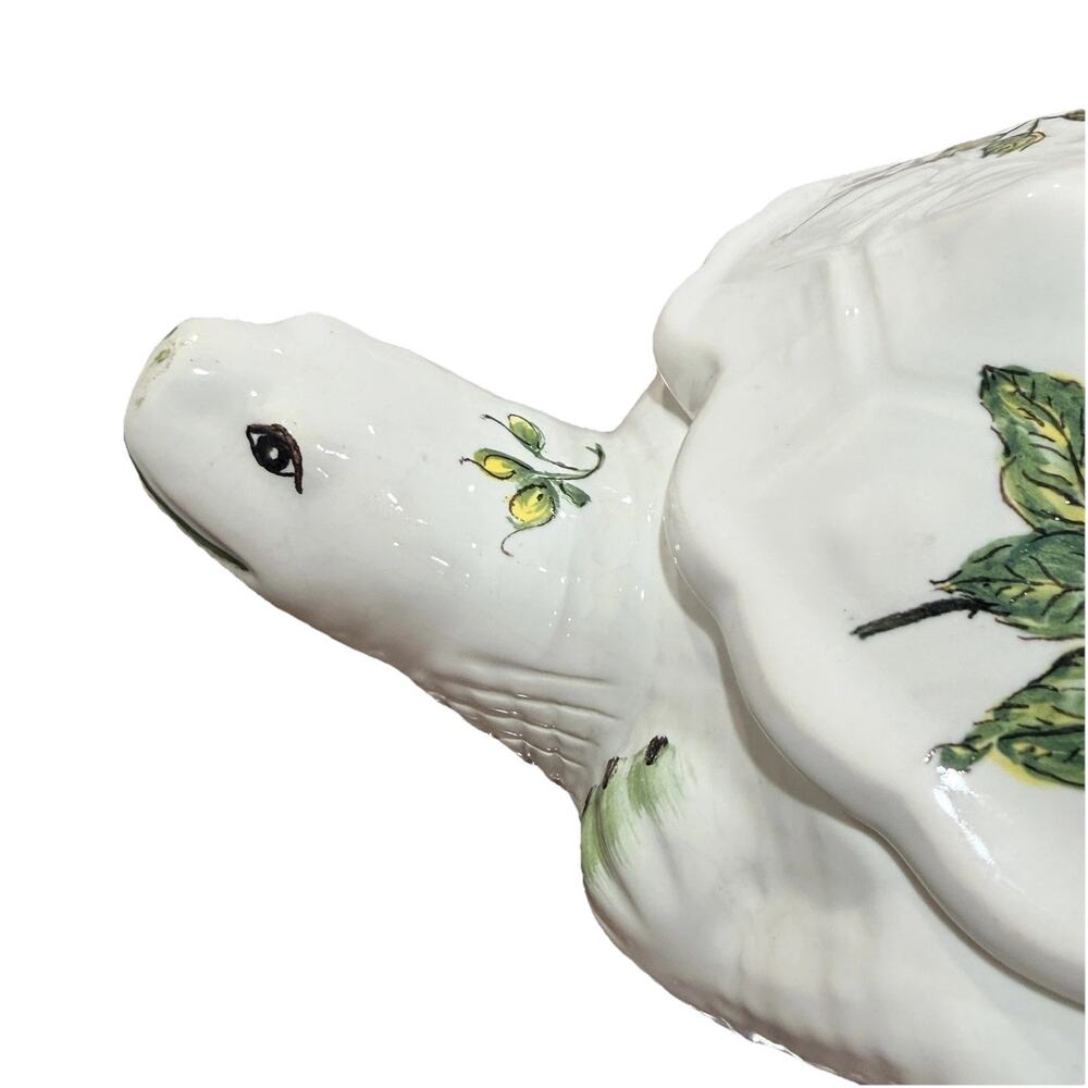 Vintage Ceramic Turtle Covered Dish-Hand Painted Floral Trinket Box Cottage core - Picture 4 of 12